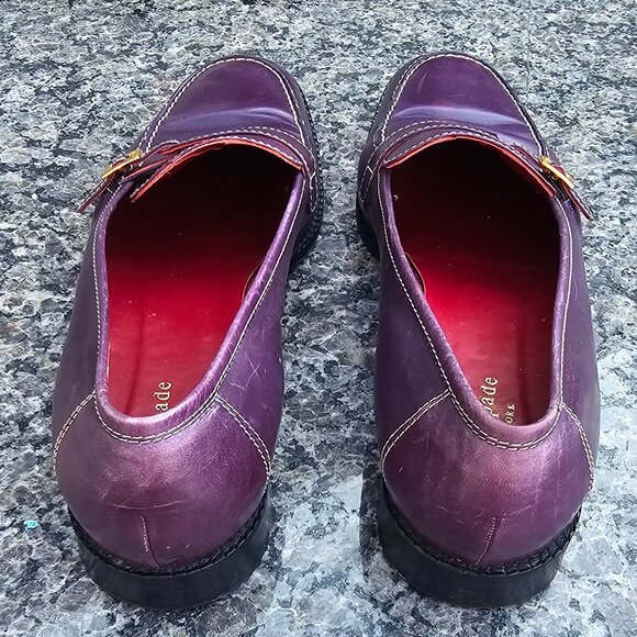 RARE Kate Spade Loafers Burgandy Size 9M Gold Hardware Leather Red Sole - Picture 4 of 6